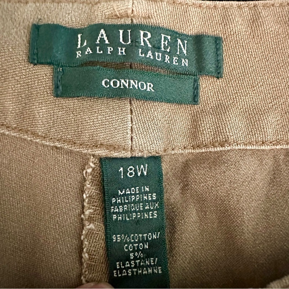 Ralph Lauren Tan Trousers Flat Front Cotton Blend Women’s Size 18W - Picture 5 of 7